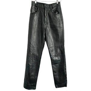 Vintage Danier Black 100% Leather Lined Super High Rise Tapered Pants - 6 🇨🇦